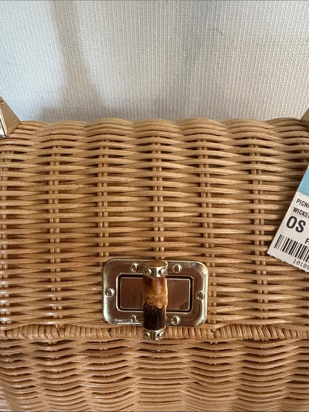 J. McLaughlin Woven Satchel in Natural Tan with Bamboo Handle - Picture 4 of 12